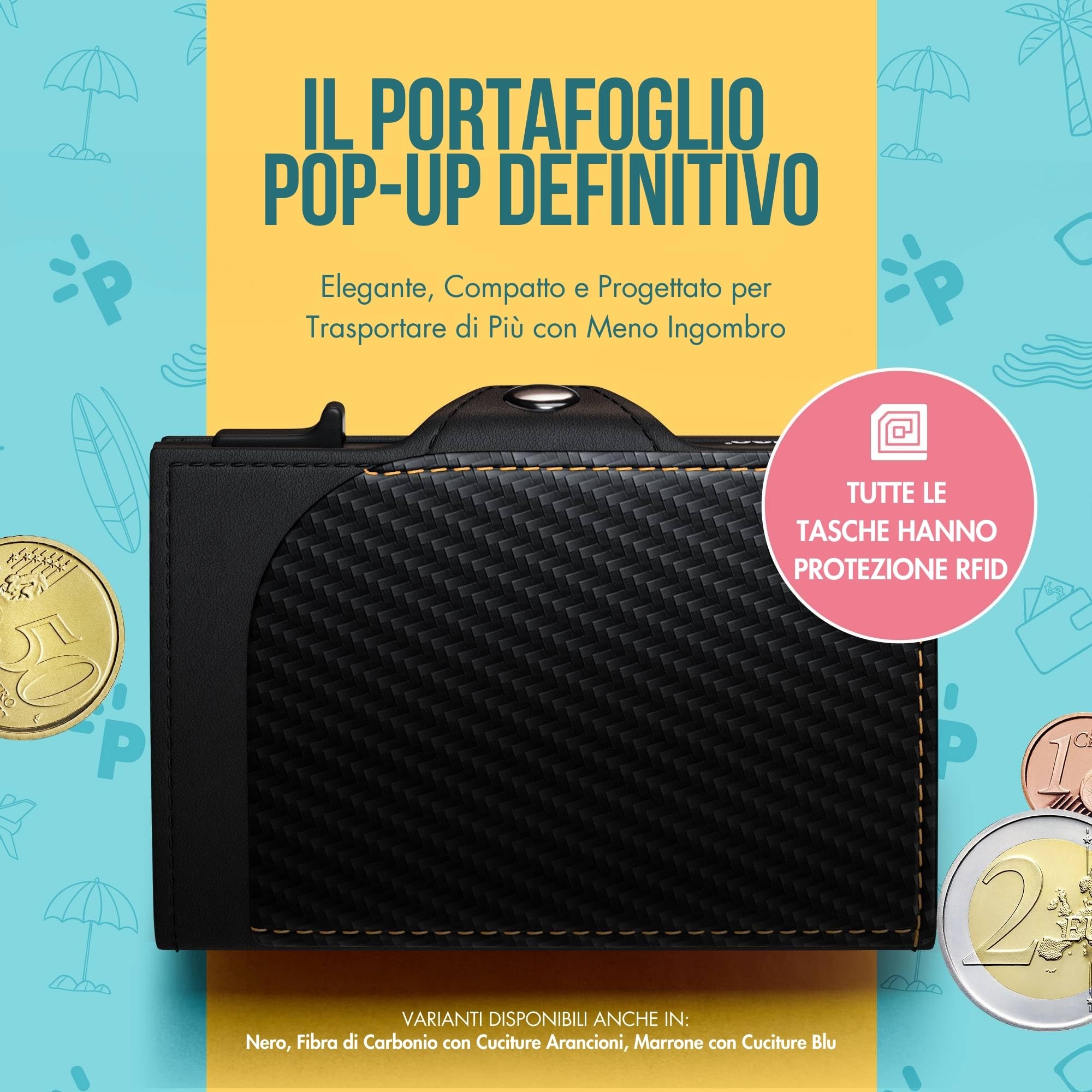 PAGO-POP Portafoglio Uomo Slim | Portacarte Tascabile, Porta Tessere Piccolo, Wallet in Nero carbonio