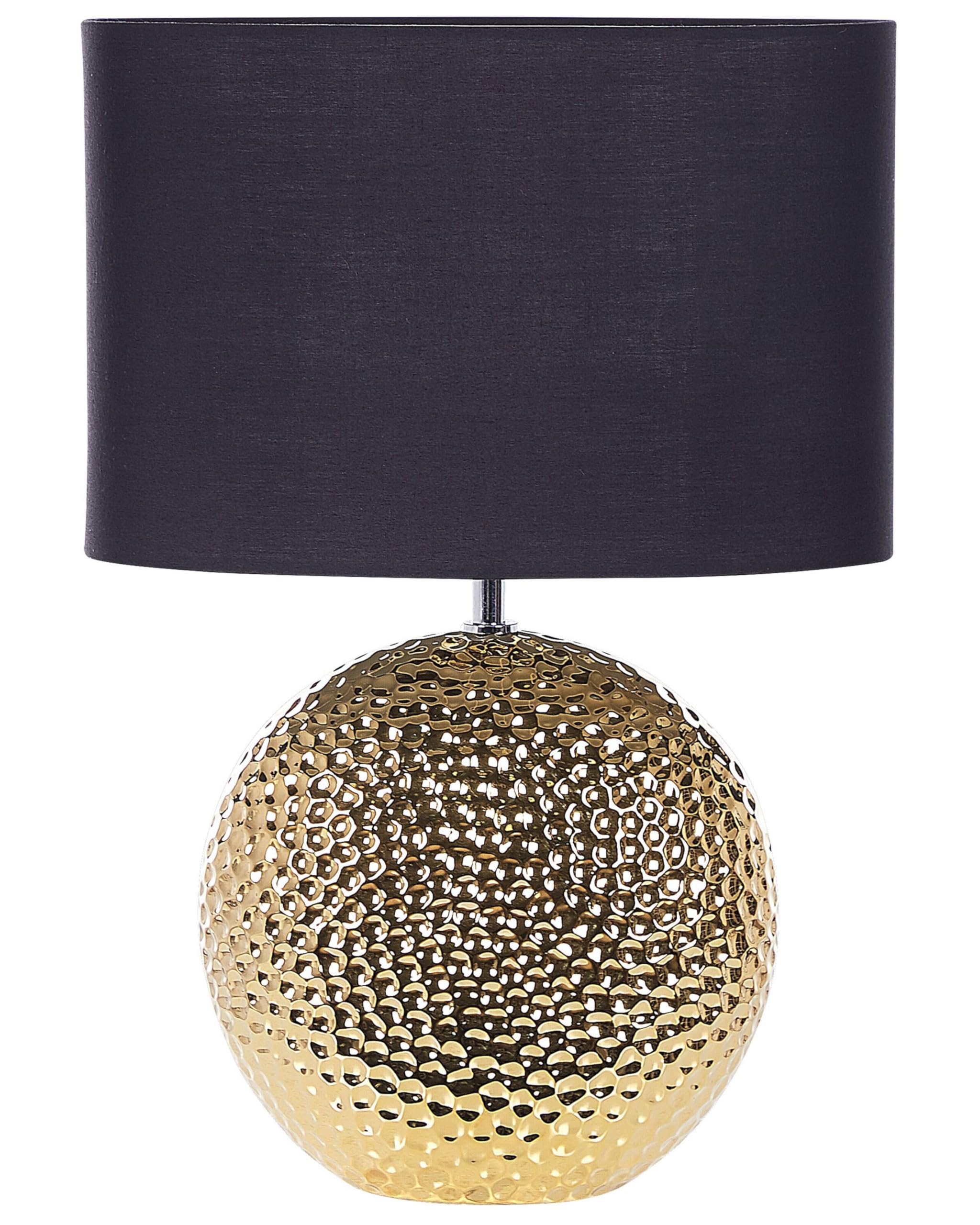 Beliani Glamouröse Tischlampe Keramik gold mit Stoffschirm Trommelform schwarz Nasva