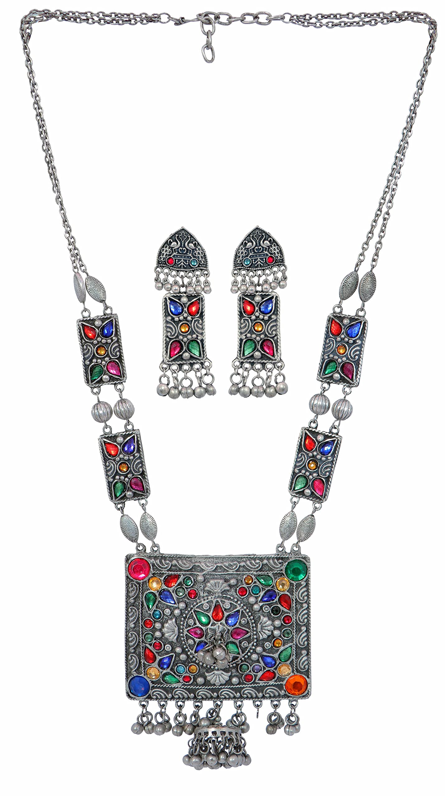 Jewel India Traditional Oxidised Silver Ethnic Antique Black Polish Ghungroo Necklace Earrings Set Jewelry Women Girls (B0BYP26Z85) Amazon Price History, Amazon Price Tracker