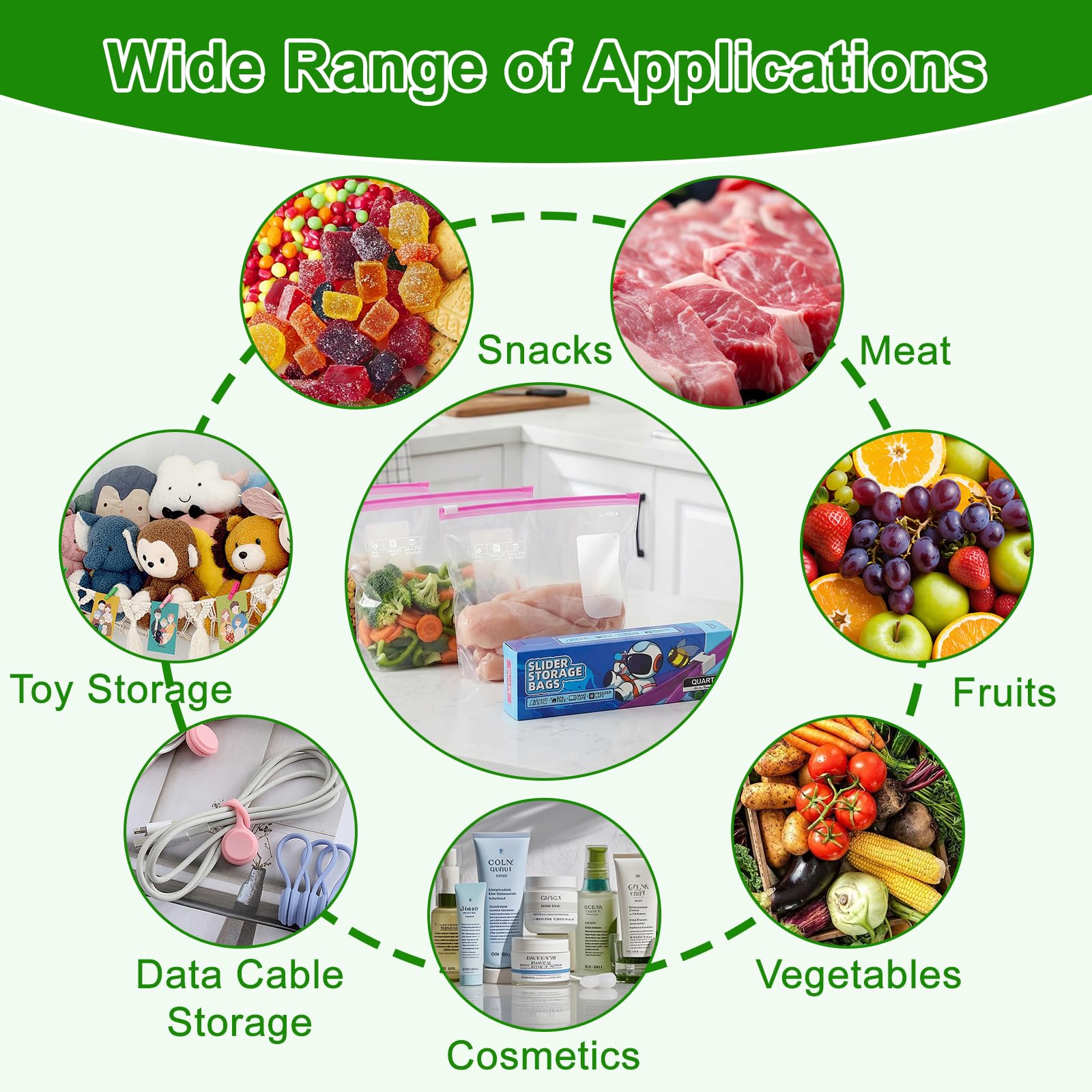 60 Piezas Bolsas Congelacion, 20,2 x 18 cm Bolsas Zip para Congelar, Alimentos Herméticas Reutilizables con Parte Inferior Expandible, Ziplock Bag Para Carne, Frutas y Verduras — view 7