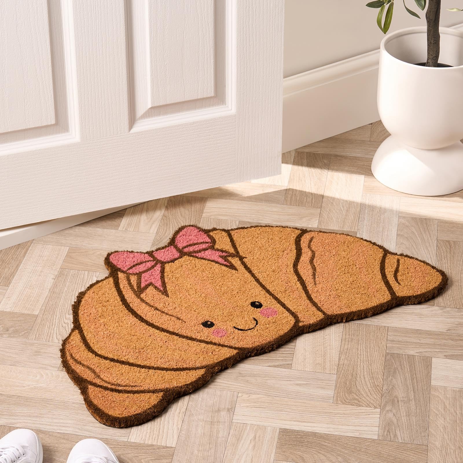 OHS Bow Croissant Shaped Dirt Trapper Door Mats Outdoor Indoor, Gifts for Women Washable Door Mat Non-Slippery Home Decor Front Doormats Inside Welcome Mat Coir Doormat, Natural - 45 x 75cm