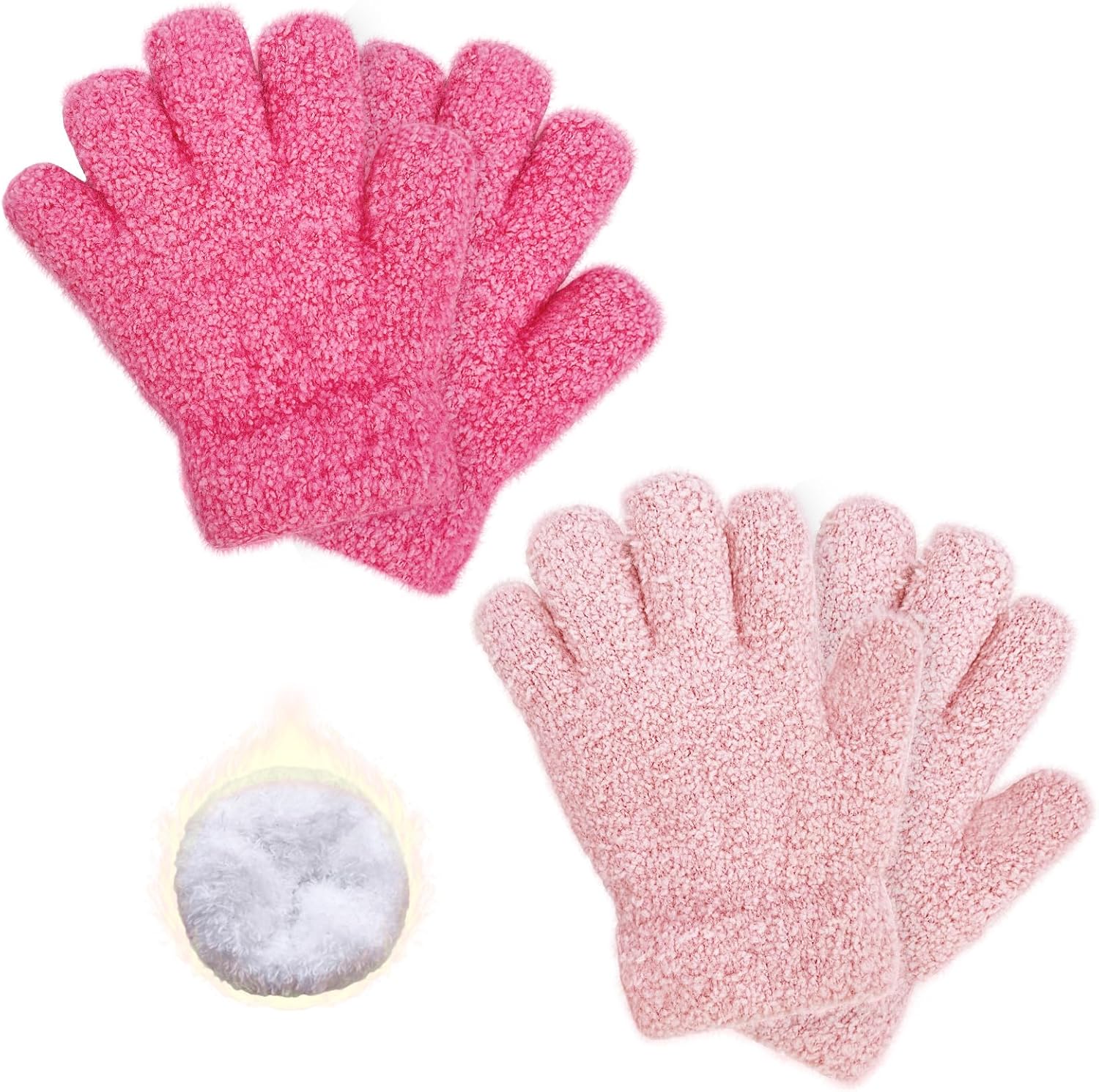 Burlike 2 Pairs Kids Winter Gloves Warm Fleece Knitted Full Finger Thick Gloves Cold Weather Gift for Boys Girls 3-7 Years