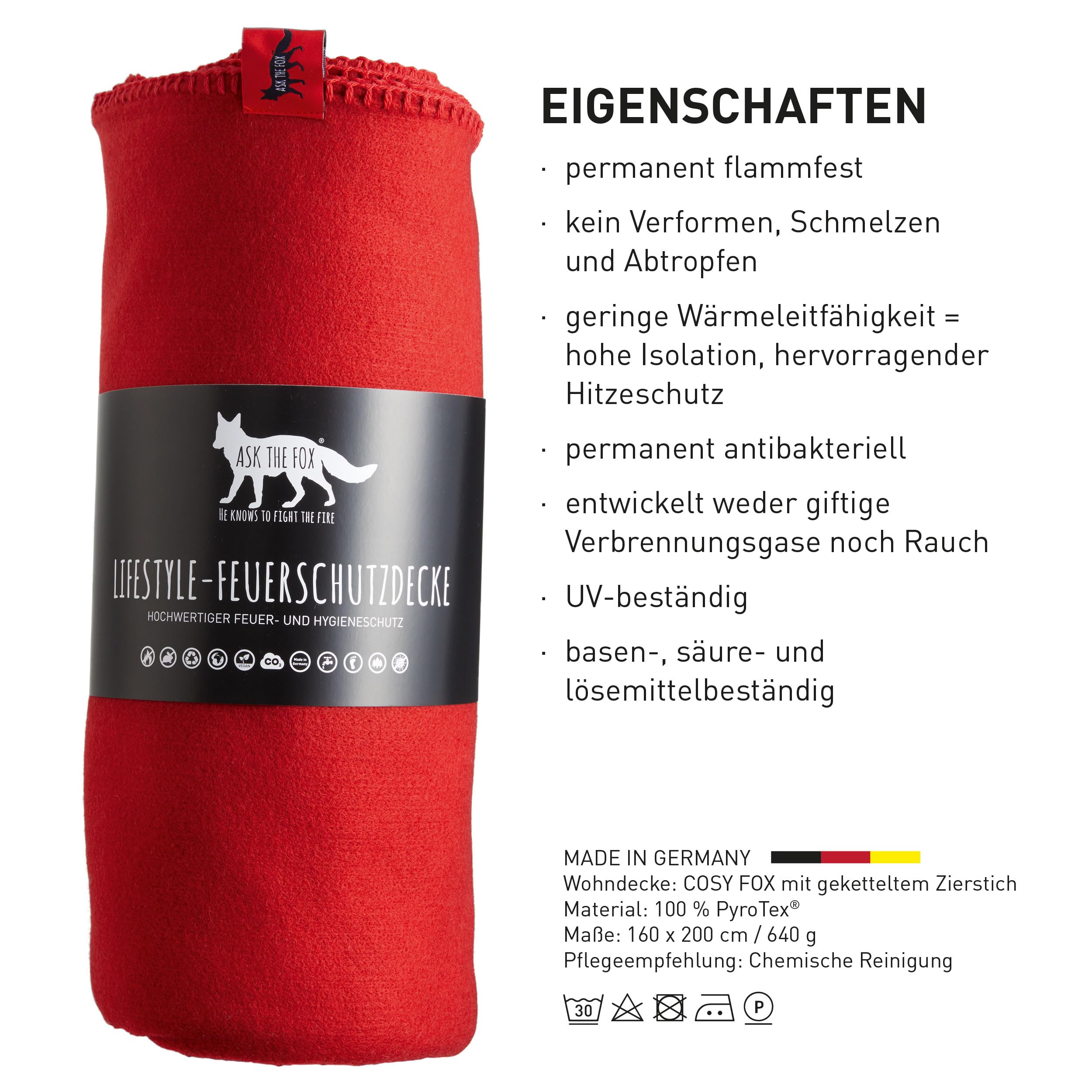 Cosy Fox | Multifunktionale Premium Feuerschutz- und Feuerlöschdecke mit Kuschelfaktor - Erstmaßnahme gegen Entstehungsbrände | 160x200cm (Red - Red)