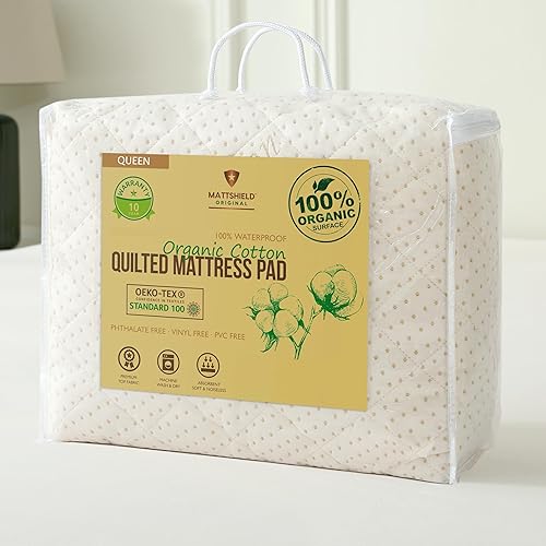 Miniatura 12 de Protector de Colchón Orgánico Impermeable de Lujo Queen - Funda de Almohadilla de Colchón Transpirable de Algodón Orgánico - Comodidad Premium de