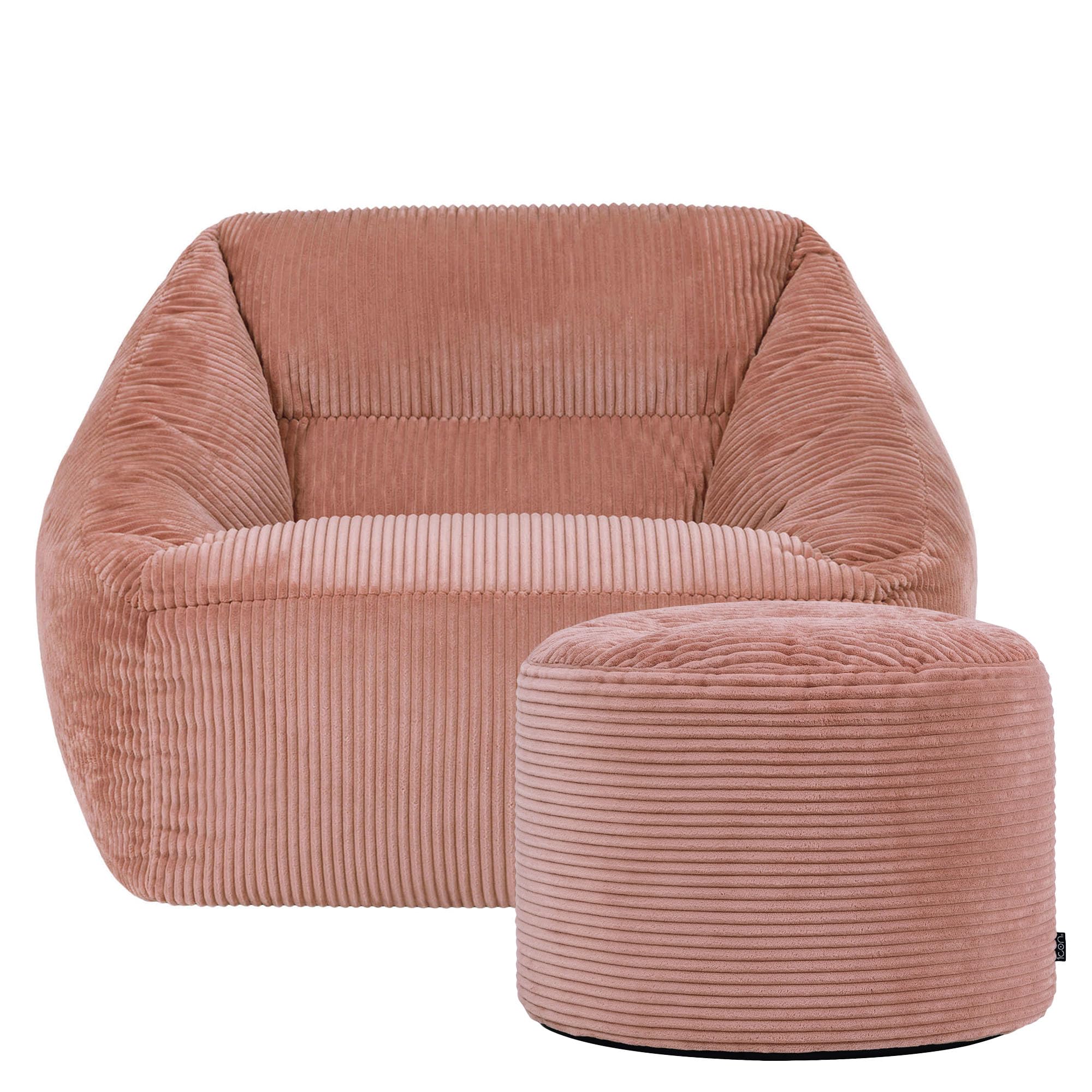 ICON Bean Bag Armchair & Round Footstool - Pink