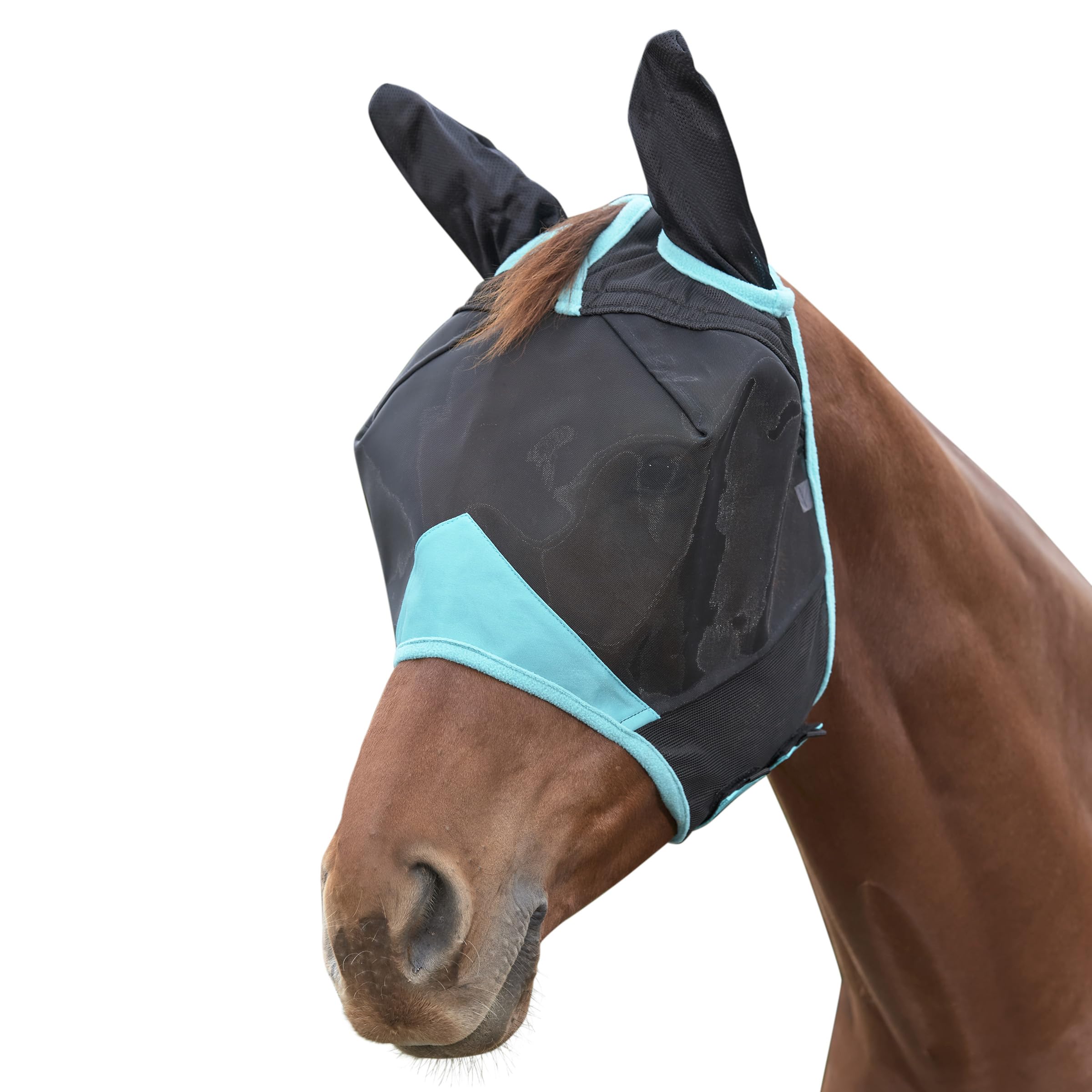WeatherBeeta ComFiTec Deluxe Fine Mesh Mask with Ears, Black/Turquoise, Small Pony โ image 1