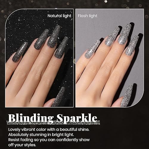 Miniatura 3 de Beetles - Esmalte de uñas de gel de diamante, 0.5 onzas (15 ml), color negro con purpurina Spring Summer, secado con lámpara ultravioleta, manicura