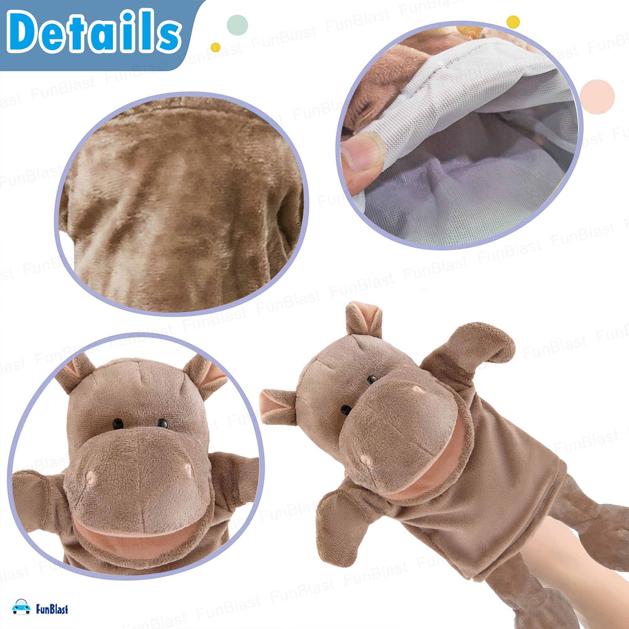 FunBlast Hand Puppets for Kids – Cute Animal Soft & Interactive Plush Puppets for Storytelling, Role Play & Learning Toys, Perfect for Toddlers & Children (Hippo) 3