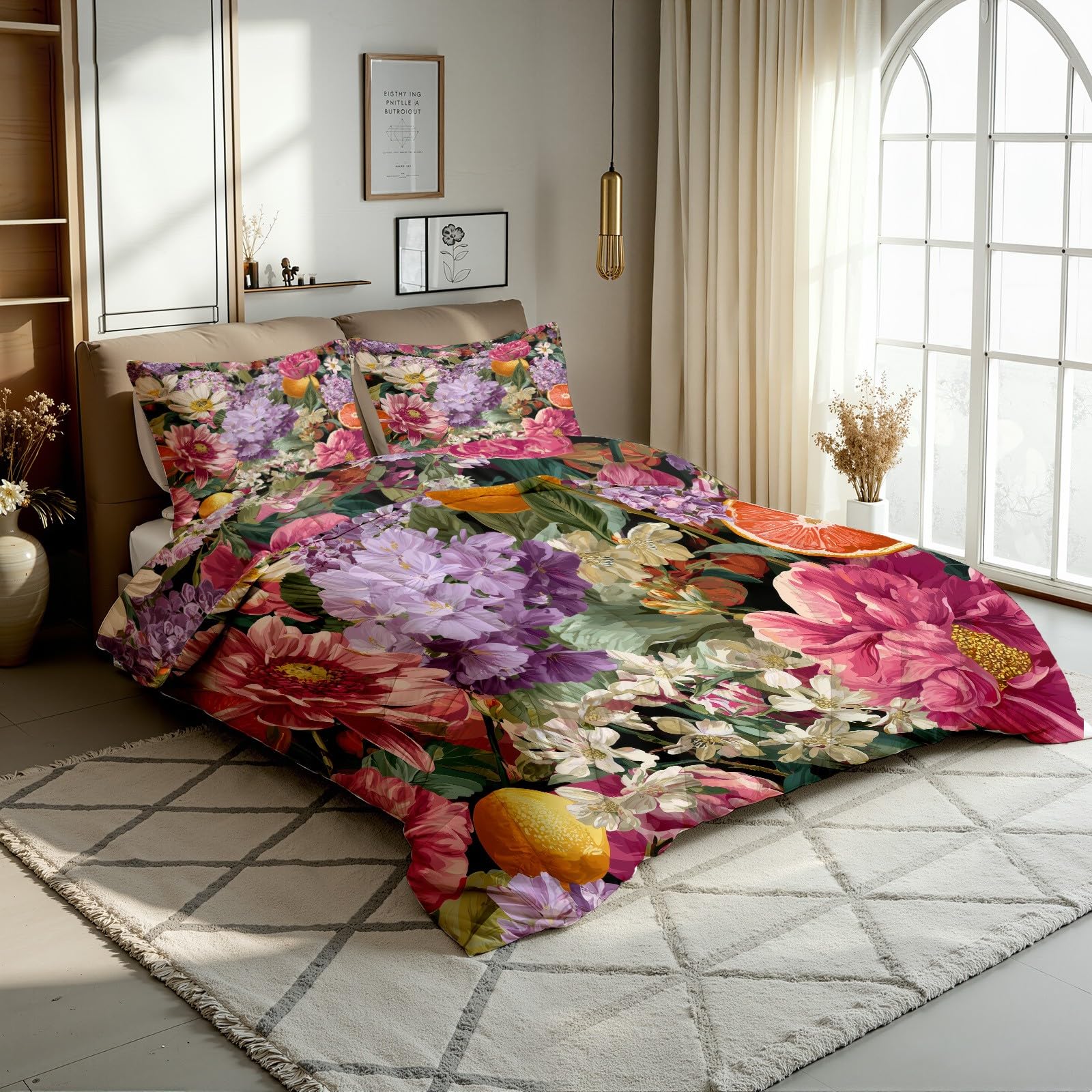 Vintage Blumenmuster Bettdecke Ohne Bezug 240x260 cm, Retro-Romantisches Blumen Waschbar 4 Jahreszeiten Steppdecke - Weiche Ganzjahresdecke mit 2 Kissenbezug 80x80 cm mit Reißverschluss