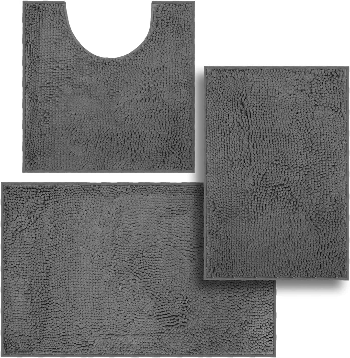 TycomBathroom Rugs Bath Mat, 50x80cm, Non-Slip Fluffy Soft Plush Microfiber Shower Carpet Rug, Machine Washable Quick Dry Ultra Shaggy Bath Mats for Tub, Bathroom and Shower - Long 3 Packs Dark Grey