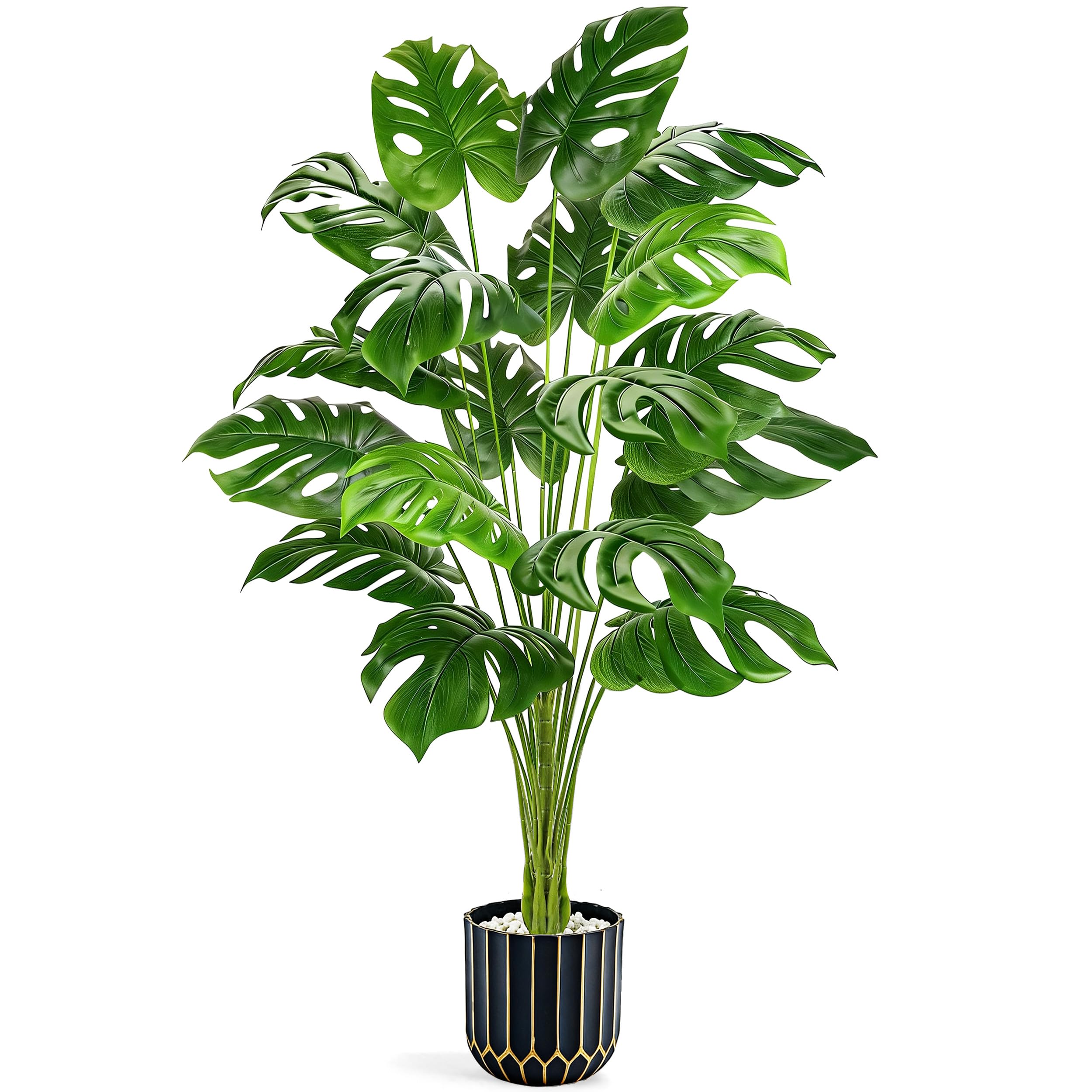 Der Rose 44" Fake Monstera Plant, Artificial Floor Plant in Black Gold Pot