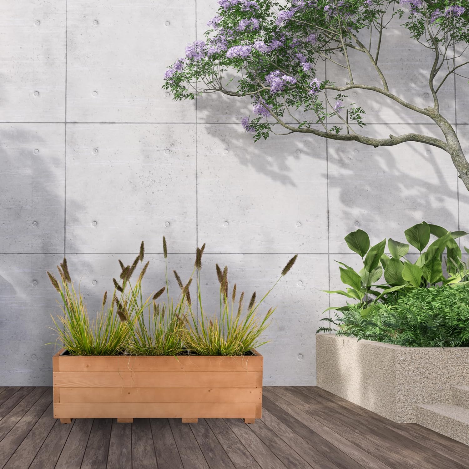 Blumentopf Holz - Pflanzkübel Übertopf Blumenkasten - mit DREI Kunststoffeinsätzen Herausnehmbar - 91 x 33 x 32 cm - Nuss Braun 91KAN3332NU