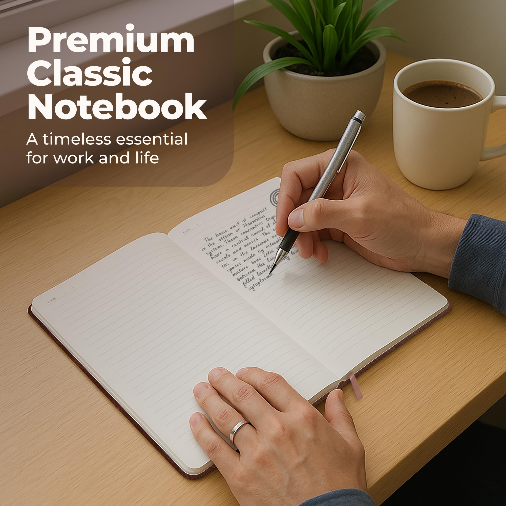 Confezione da 3 quaderni A5 a righe in pelle per scrivere, 300 pagine per