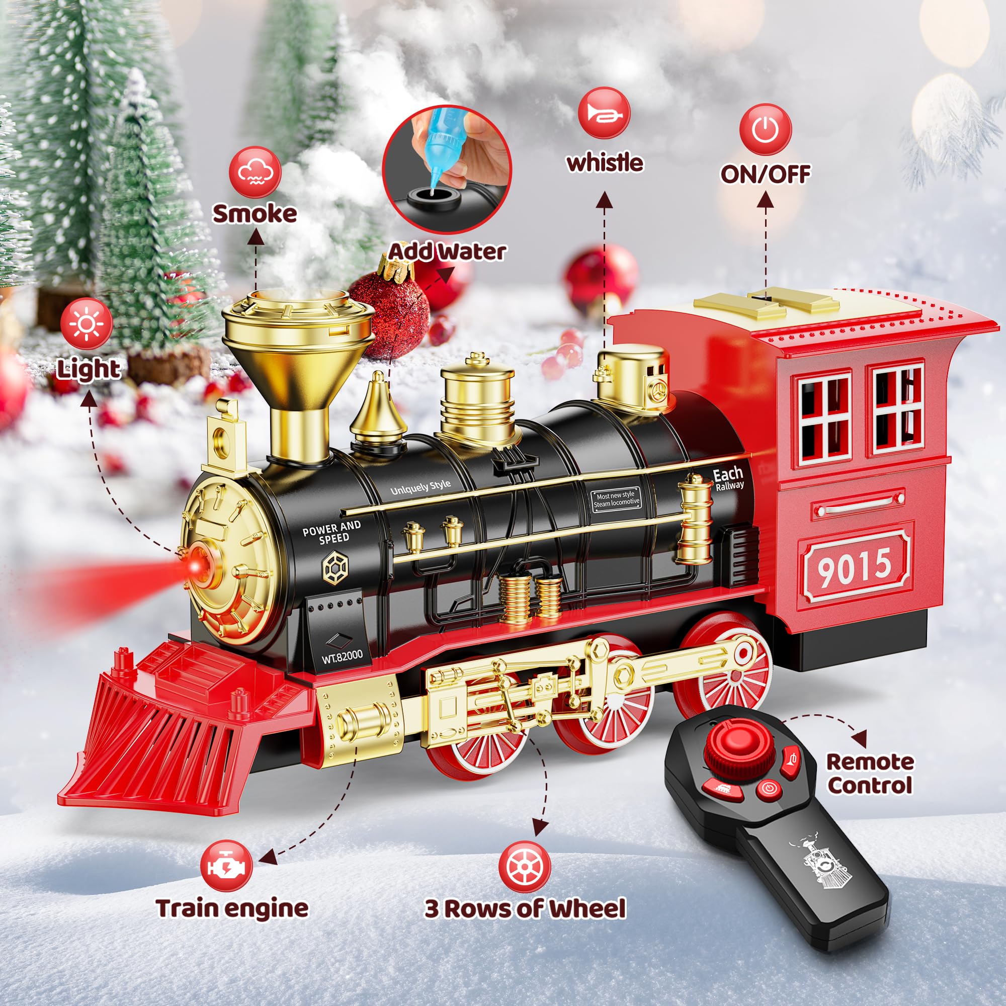 Hot Bee Train Set - Train Toys with Remote Control Trains for Boys with Smokes, Lights and Sound,Toy Train Set for Under Christmas Tree, Toddler Model Trains for 3 4 5 6 7 8+ Years Old Kids
