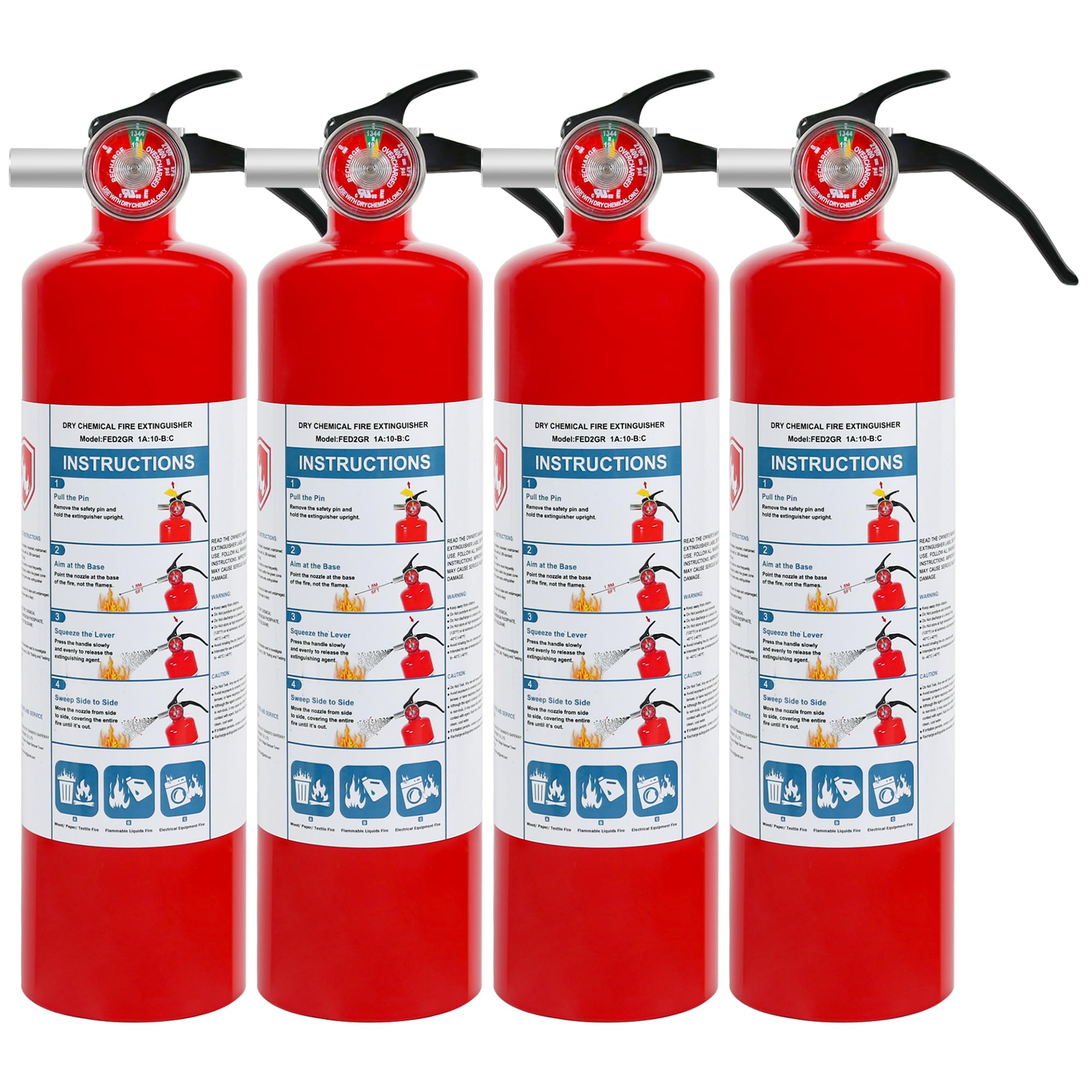 4 Pack ABC Dry Chemical Fire Extinguishers, 2.5 lb