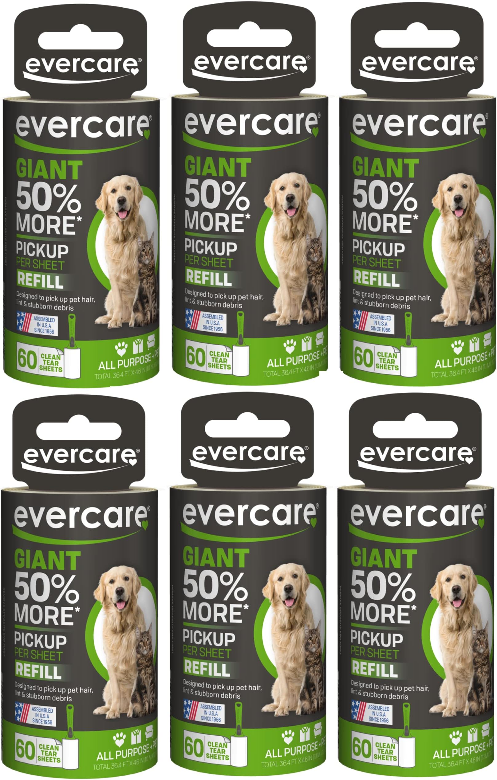 Evercare Giant PET Hair Roller REFILL - 6 Pack