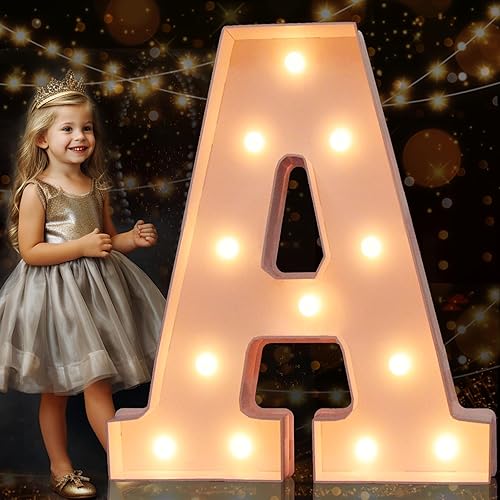 Pooqla Letras iluminadas de marquesina, letras de mosaico de 3 pies para decoración de cumpleaños, baby shower, aniversario, letras grandes de