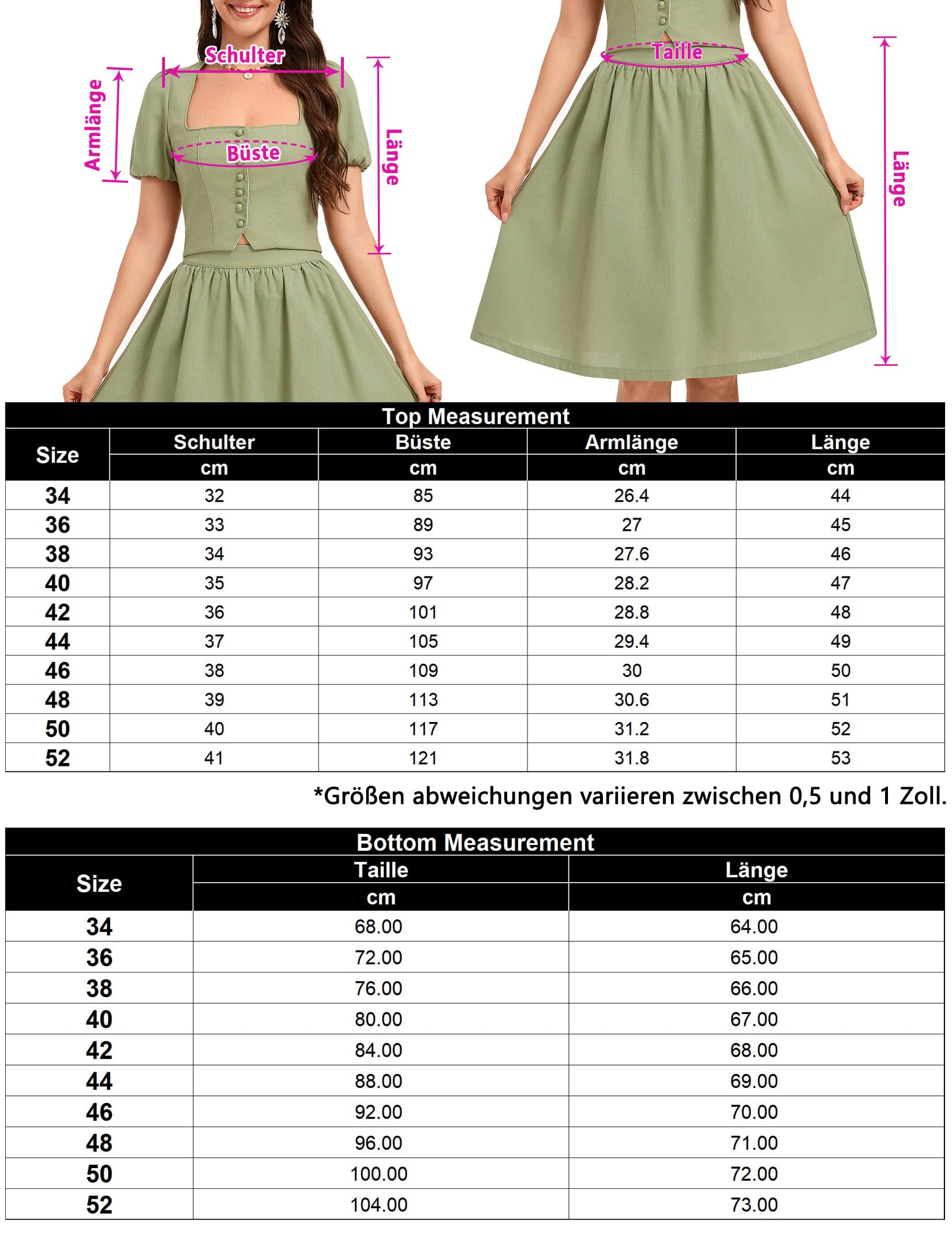 YesFashion Dirndl Damen Midi Trachtenkleid Baumwolle und Leinen 3tlg. inkl.Oberteil, Rock und Dirndlschürze für Oktoberfest