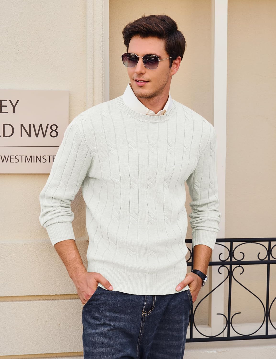 TACVASEN Men's Crewneck Pullover Sweater Cable Knit Long Sleeve Fisherman Casual Warm Twist Textured Sweaters