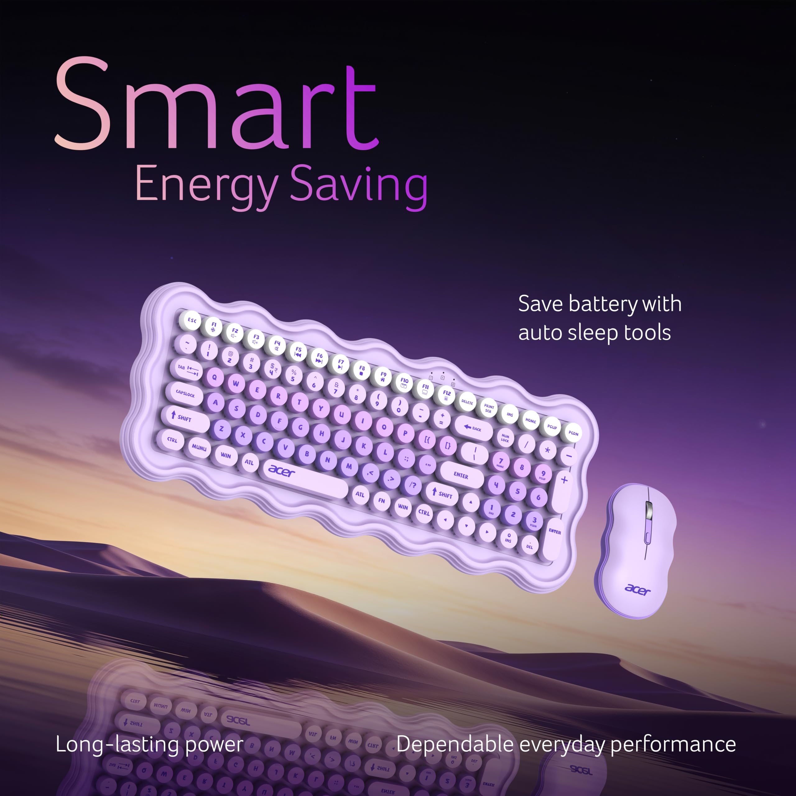 Acer PopGo Wireless Keyboard and Mouse Combo | 2.4GHz Wireless USB Receiver | Retro Round Keycaps Keyboard | 1200 DPI Optical Mouse | Plug & Play | Power Saving Design for PC, Laptop, Desktop | Purple — Amazon image 5
