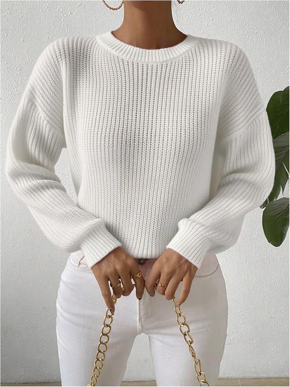 Women's Crochet Sweater Crewneck Long Sleeve Pullover Sweaters Knit Jumper - Image 3
