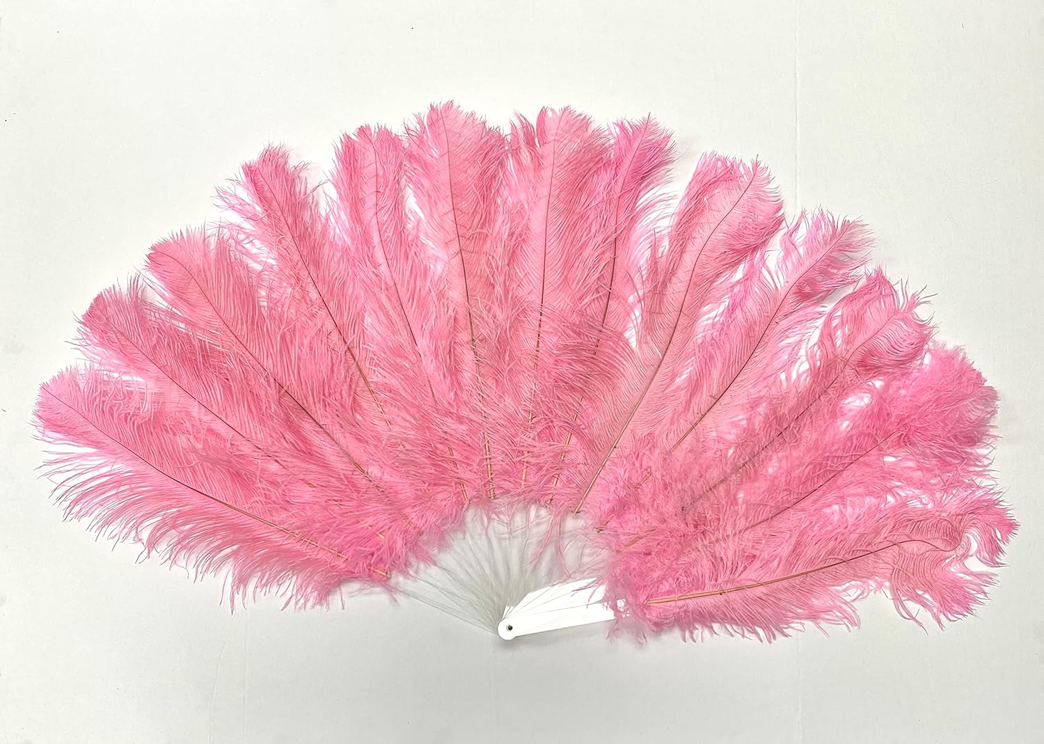 Light Pink Ostrich Feather Fan 38 x 24 w/Clear Handles for Burlesque Dance, Showgirl Costumes (Opens & Closes)