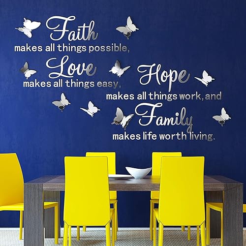 Miniatura 9 de Calcomanías de pared de espejo acrílico 3D calcomanías extraíbles de espejo de mariposa calcomanías de pared para bricolaje la fe hace que todas las