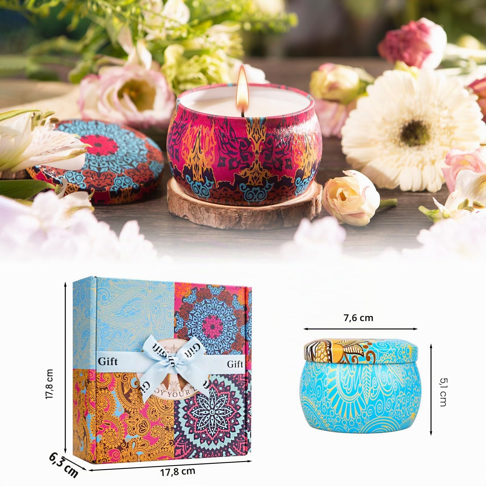 Yinuo Mirror Candele Profumate Regalo,Regalo Donna,Set Candele Profumate 4 * 160g Cera di Soia Naturale 100%, per Compleanno Natale San Valentino Festa della Mamma