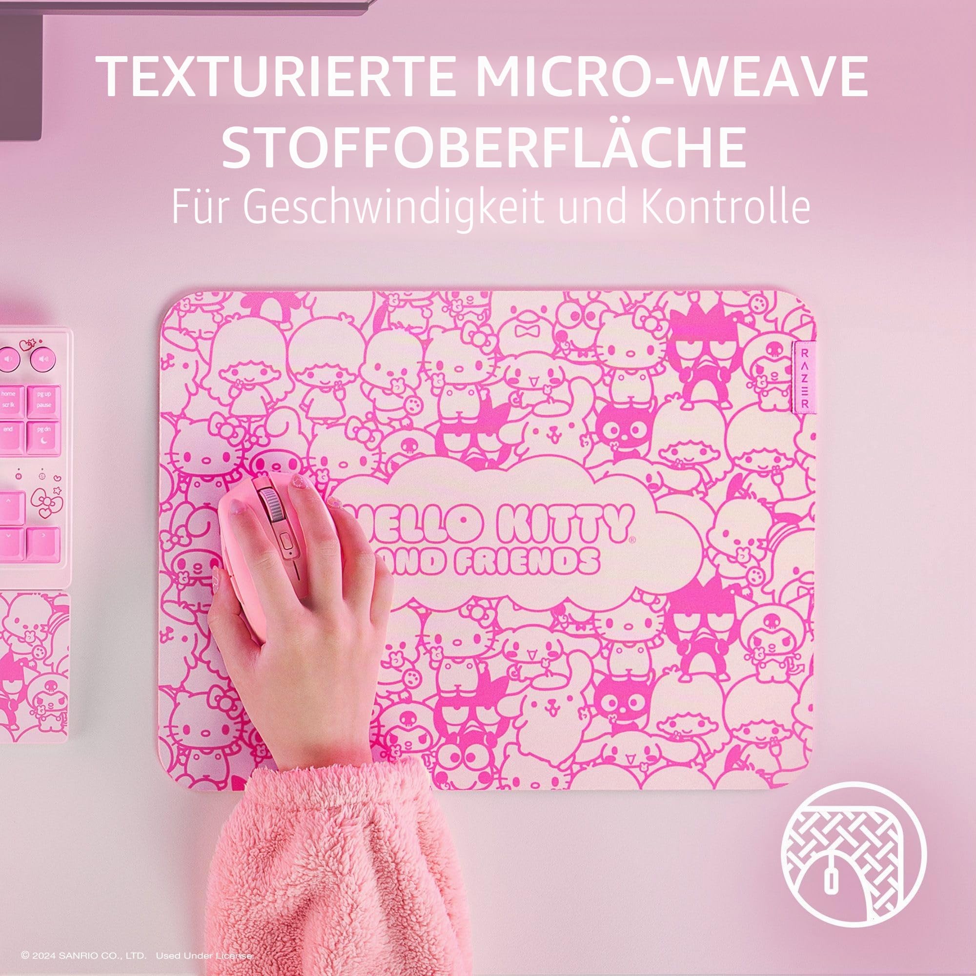 Razer Gigantus V2 Stoff-Gaming-Mauspad (mittel): strukturierte Microweave-Tuchoberfläche – Dicker, hochdichter Gummischaum – rutschfeste Unterseite – Hello Kitty & Friends Edition, Hello Kitty & | Strukturierte Microweave-Stoffoberfläche, dicker, hochdich