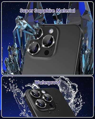 Miniatura 4 de Protector de lente de cámara para iPhone 15 ProiPhone 15 Pro Max, protector de lente de cámara con purpurina Plus 9H de vidrio templado, cubierta de