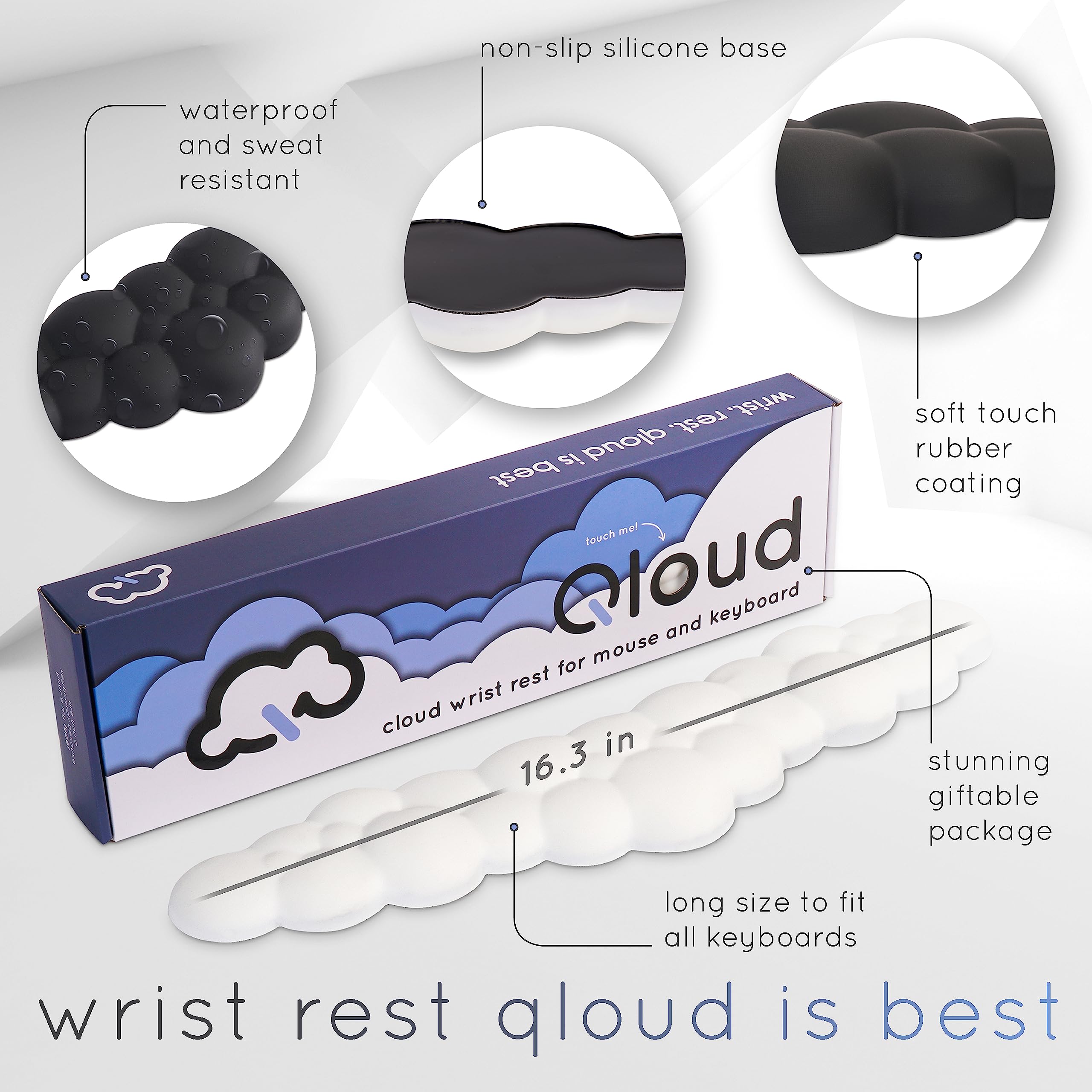 Create-ables Qloud Cloud Wrist Rest Keyboard Wrist Rest for Computer Keyboard Pad, Cloud Keyboard Wrist Rest, Wrist Pad for Keyboard, Memory Foam, Non Slip Base, Comes with Mouse Pad - White: 02 Rainbow 1