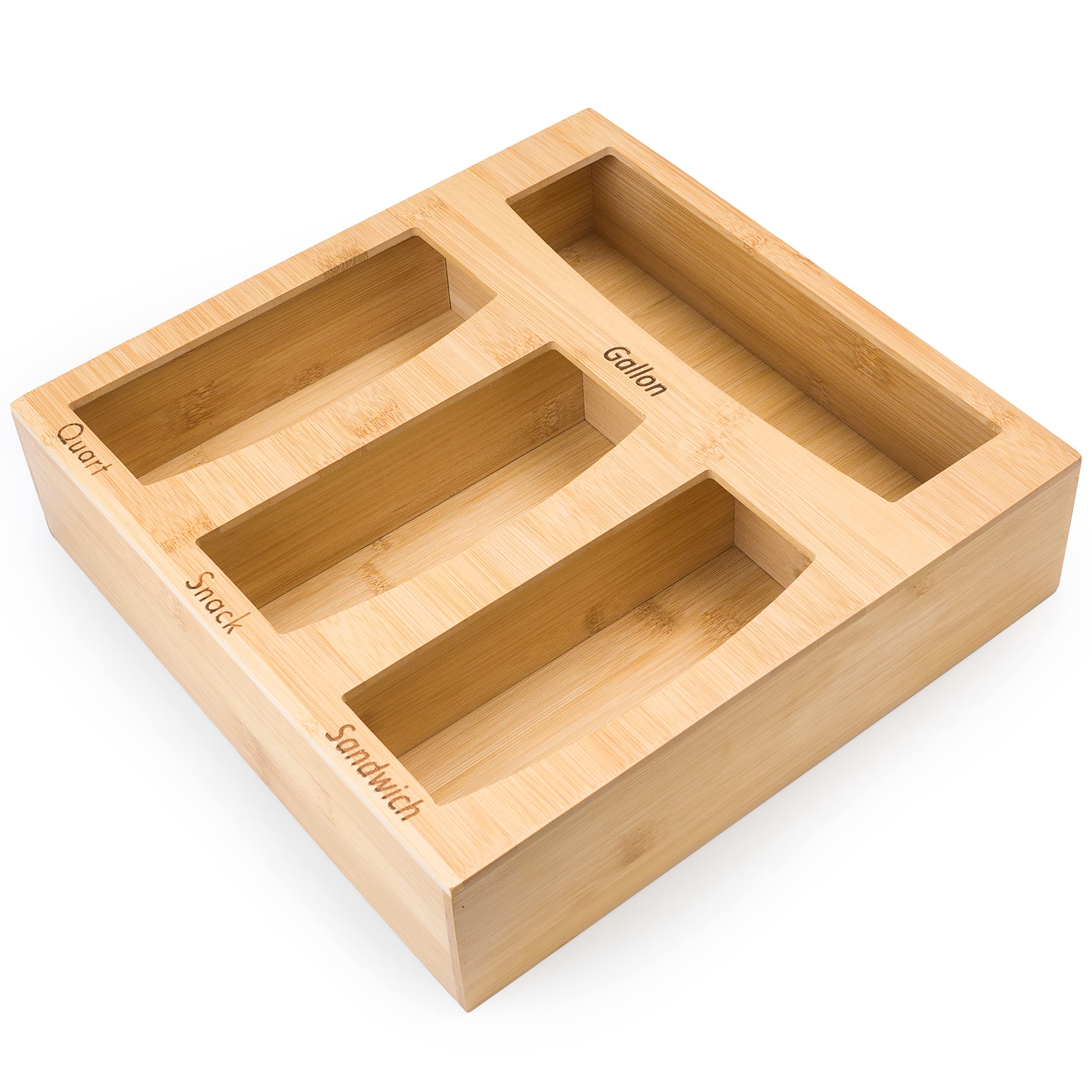 Lansel Ziplock Bag Storage Organizer - 11.6 x 11.6 x 3 Inches Bamboo Drawer Organizer – Kitchen Organizer Compatible with Gallon, Quart, Snack, Sandwich – Eco-Friendly Natural Wood Drawer Storage