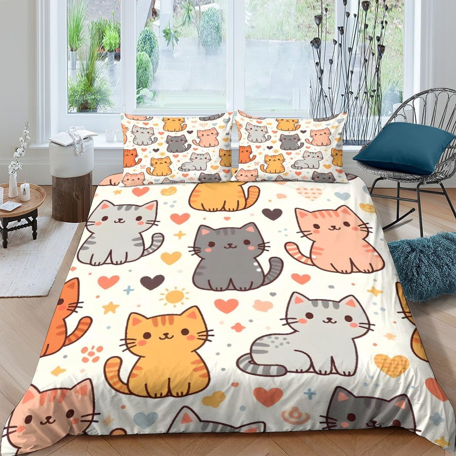 Ctjqhvkz Style-7 3D Printed Cartoon Cat Fitted Sheet Microfiber Cozy Bedroom Decor Heart Pattern Mattress Cover For Home Dorm Single（135X200cm）