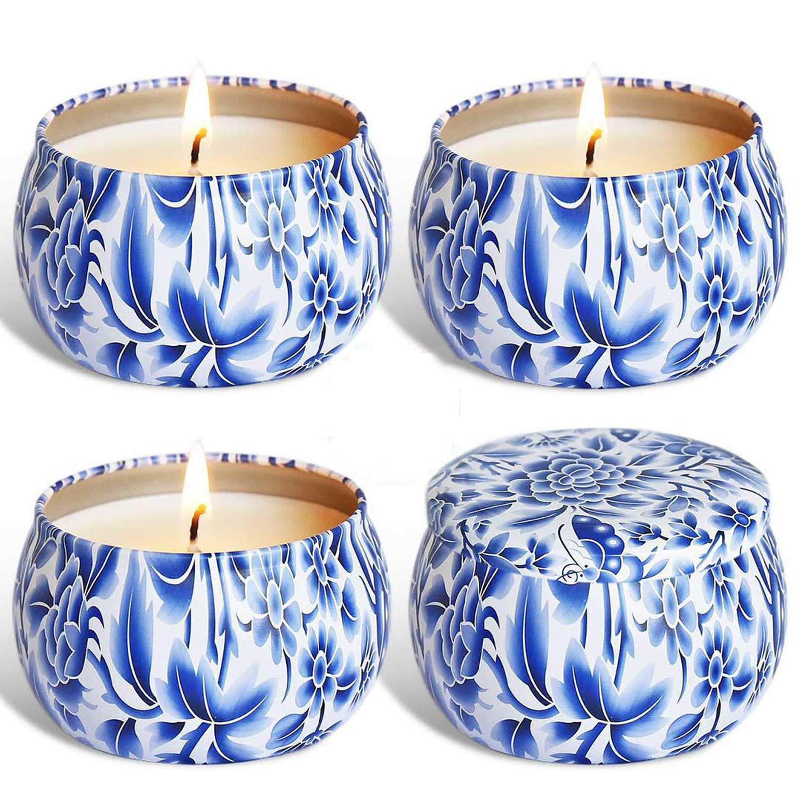 Duftkerzen Geschenk 4 Dosen Set, reines natürliches Sojabohnen-Aromatherapiewachs, 4.4oz Reisekerzen für Zuhause, Muttertag oder Geburtstagsgeschenke