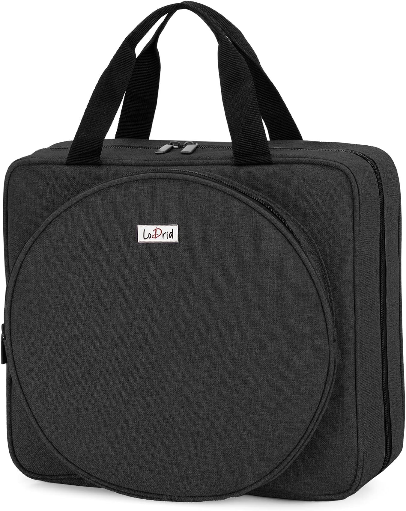 LoDrid Embroidery Project Bag, Square Embroidery Supplies Storage Tote, Portable Craft Carry Case for Embroidery Kits and Cross Stitch Kits Tools, Multiple Pockets, Black, Bag Only