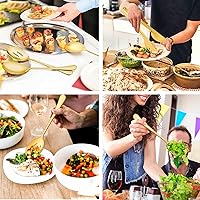 Vista 2 de LIANYU Juego de 9 utensilios grandes dorados para servir, 9.8 pulgadas, acero inoxidable, para bufé, banquete, catering, cucharas de servir, juego