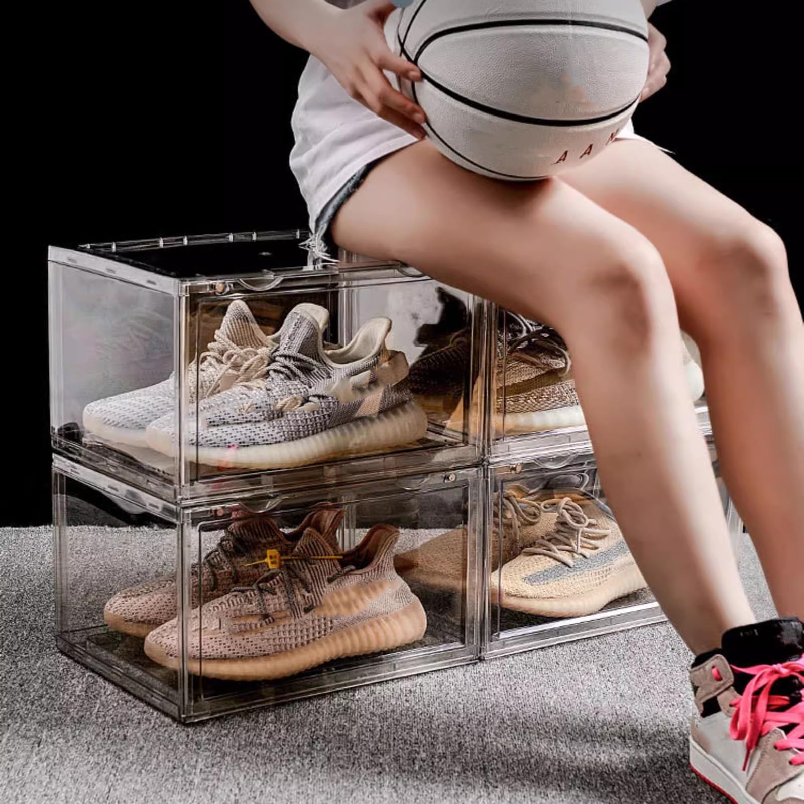 Cajas Zapatos Caja De Zapatos Transparente, Armario De Zapatos De Plástico, Cajas De Zapatos Apilables, Vitrina De Zapatillas Deportivas con Tapa, para Zapatos Masculinos Y Femeninos, Fácil Montaje (