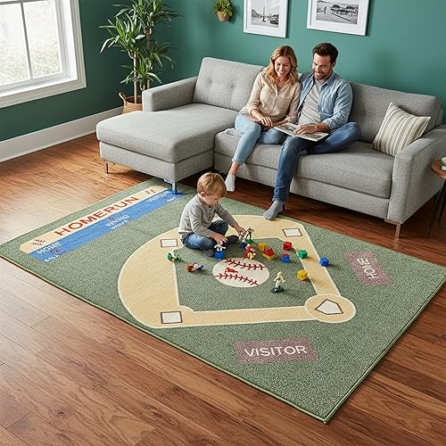 Furnish my Place 710 - Alfombra de béisbol de 2 pies 2 pulgadas x 3 pies para sala de juegos, baño y aula de jardín de infantes, parte trasera de