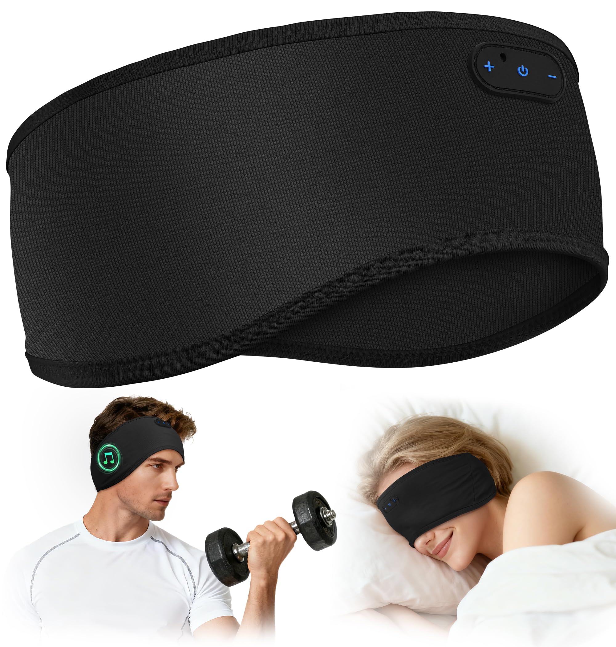 MUSICOZY Schlafkopfhörer Stirnband Bluetooth,Verbessert Kopfhörer Stirnband aus hautfreundlicher Bambusviskose für Schlafen & Sport, kabellose Kopfhörer zum Schlafen für Männer Frauen