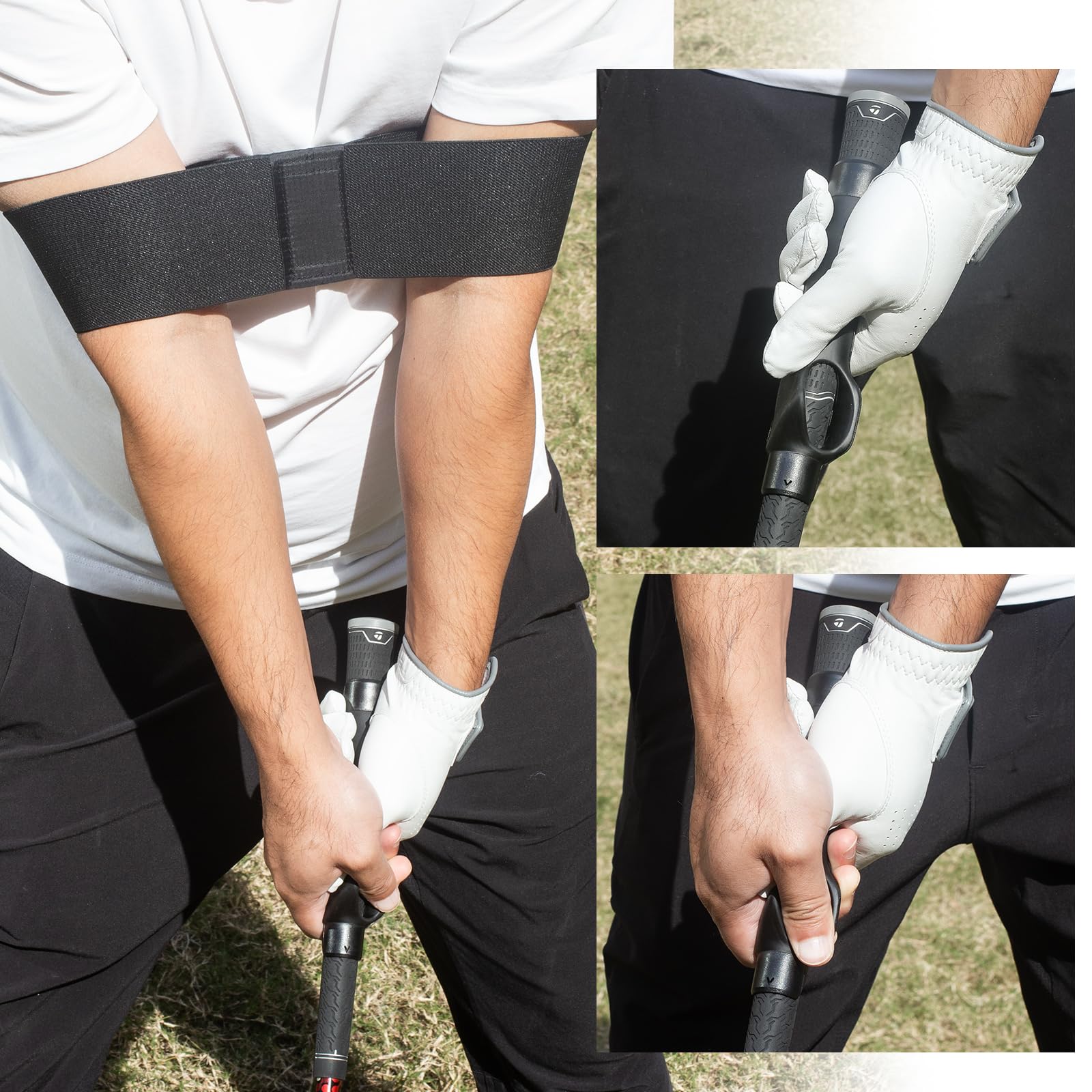 SAINT NIEVE Grip Trainer Attachment & Swing Correcting Arm Band - Ultimate Black Golf Training Combo for Perfect Hand Positioning and Improved Swing Mechanics