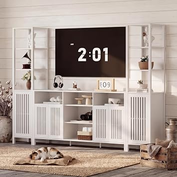 Rustic Farmhouse TV Stand for Up to 70 Inch TVs, Multi-Functional Entertainment Center with Bookshelves and Storage Cabinet, Versatile Media Console for Living Room & Bedroom Organization