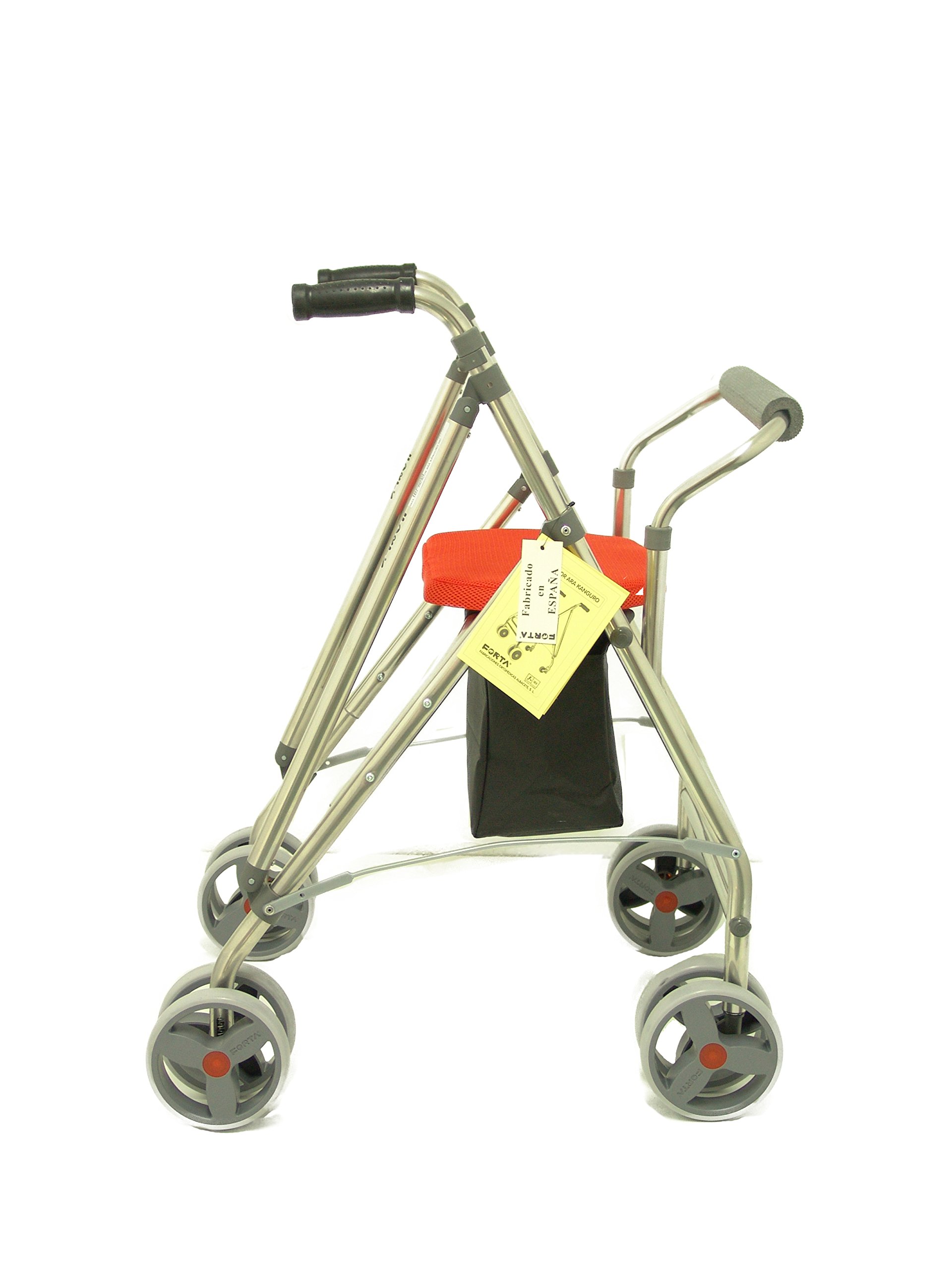 Forta fabricaciones - Andador de 4 ruedas para ancianos Kanguro FORTA - Kanguro HD, Naranja