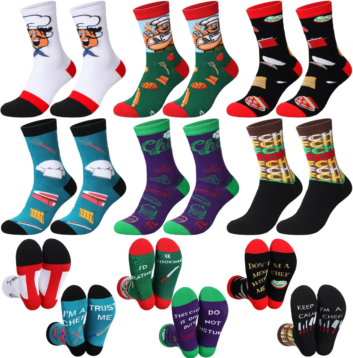 Shihanee 6 Pairs Chef Socks for Men Women Funny Novelty Cooking Occupation Socks for Valentine's Day Cook Lover Baker Gifts