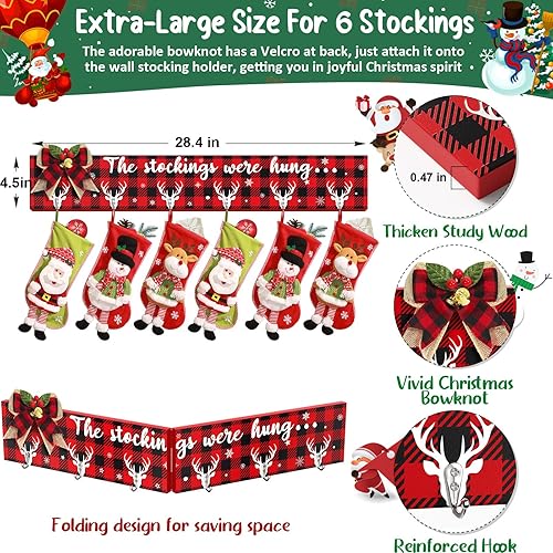 Miniatura 2 de Soporte para calcetines de Navidad con 6 ganchos para colgar en la pared, colgadores de calcetines de Navidad para repisa, chimenea, ganchos de