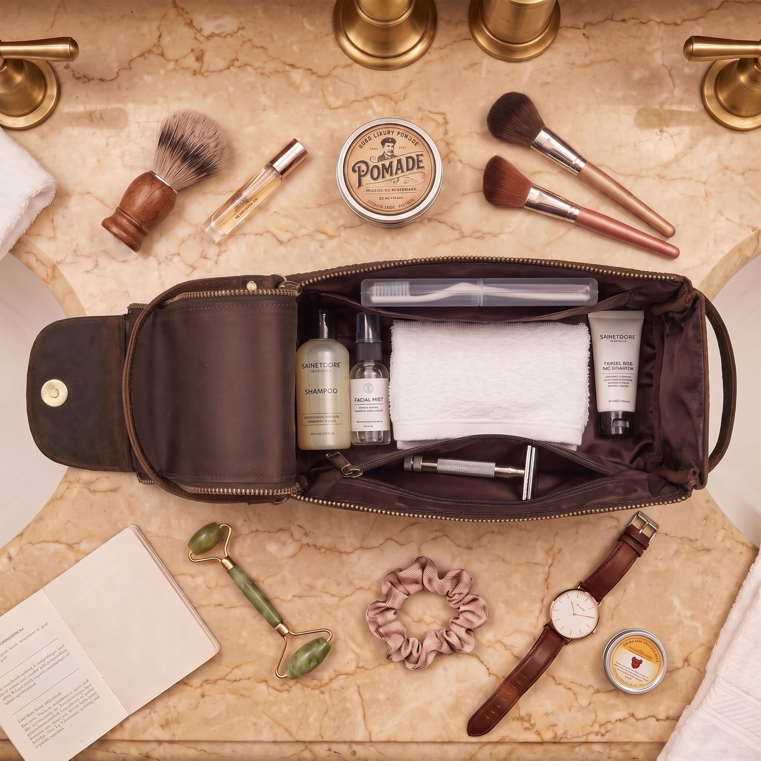 LEATHER VILLAGE Dopp Kit-2, Marrón rústico, 10"X5", Neceser de viaje