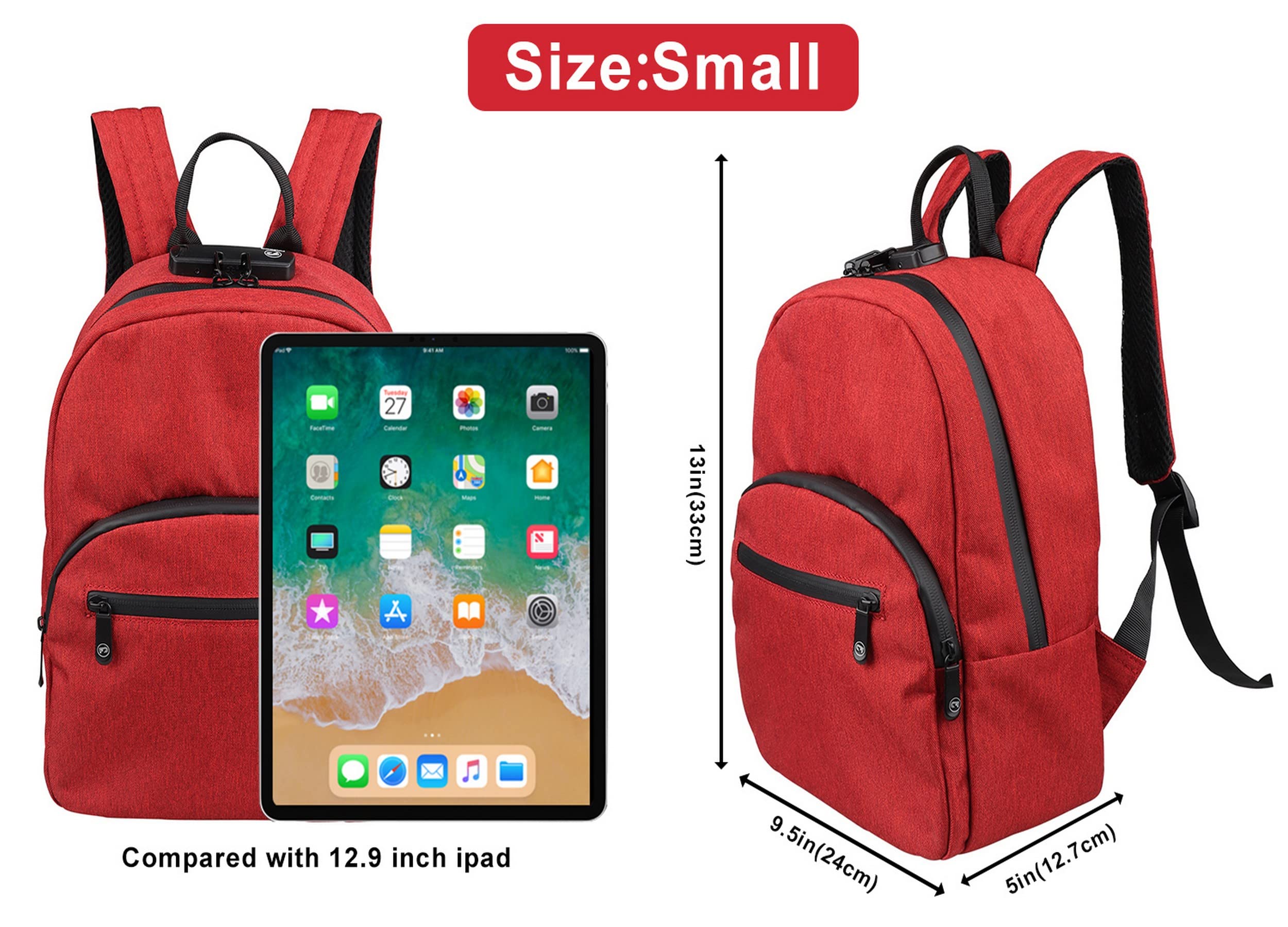 Mini mochila a prueba de olores con cerradura para hombres y mujeres de viaje, Rojo -, Viajar 2