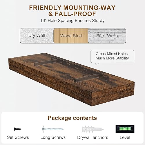 Miniatura 7 de Fun Memories - Estantes flotantes para pared, juego de 2 estantes flotantes de 20 pulgadas, estante colgante con soportes invisibles, estantes de