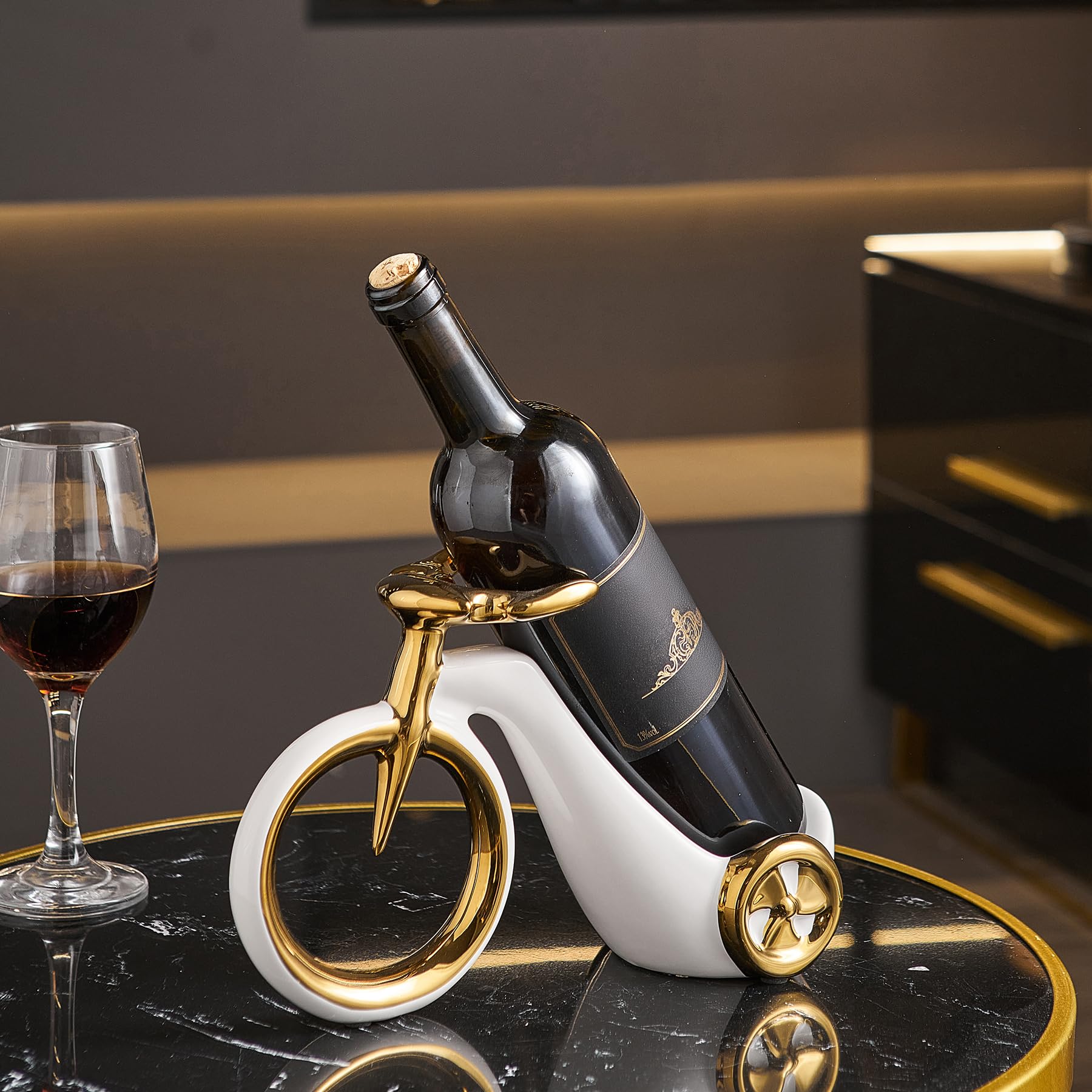 FJSPERM Ceramic Wine Racks Countertop - Modern Whiet Wine Rack for Countertop - Small Single Bottle Rack Holder - Kitchen Bar Table Decor (White)