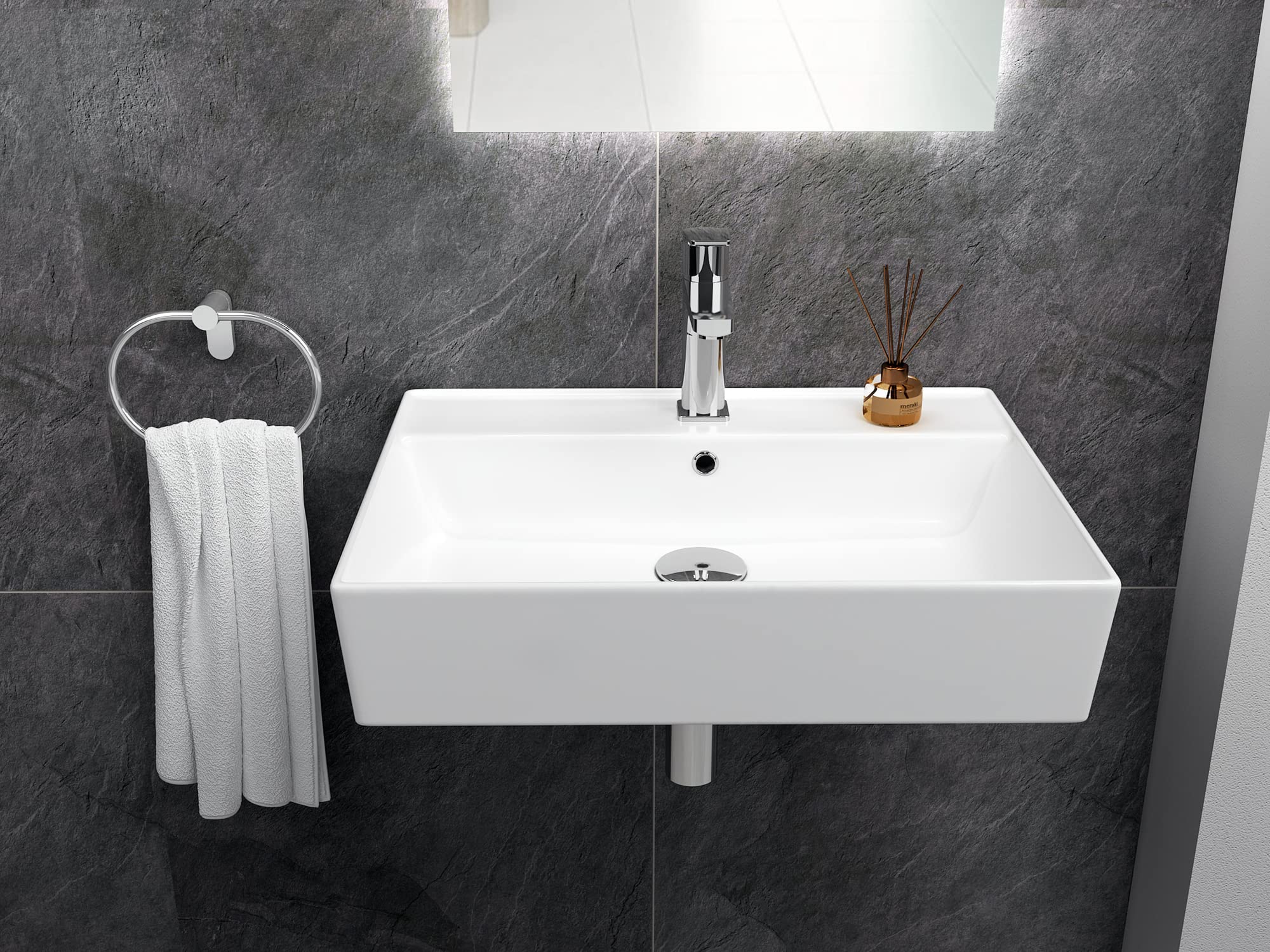 Aqua Bagno | Modernes Waschbecken aus Keramik hängender Waschtisch Aufsatzwaschbecken Handwaschbecken | 55 cm breit