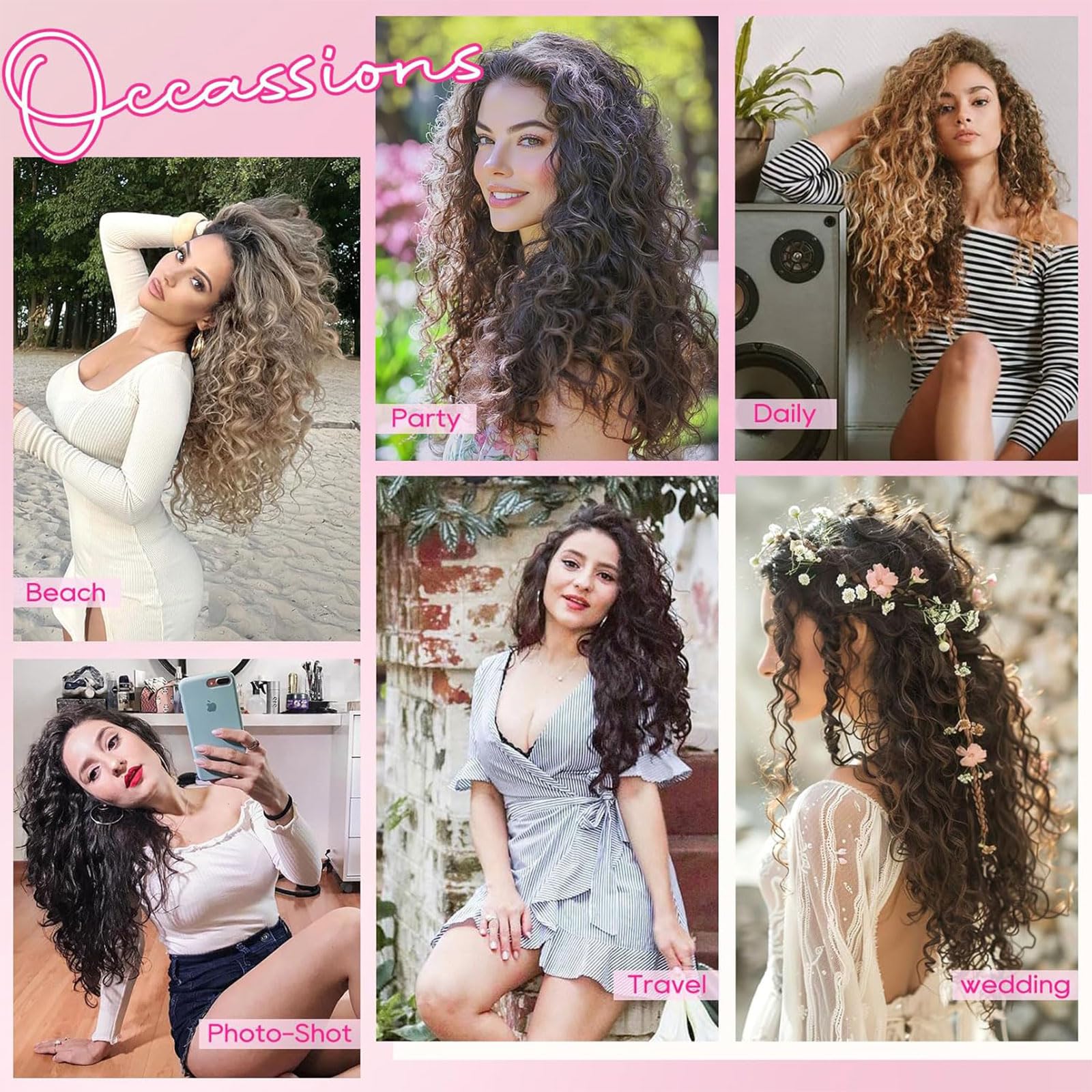 LunarCharm extensiones de cabello rizado de 4 piezas, 40 cm extensiones de cabello con clip, cortas invisibles naturales para mujeres, marrón chocolate con reflejos